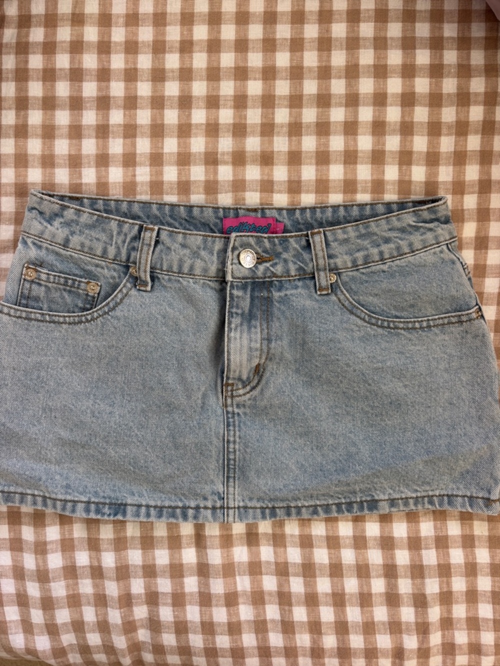 Edikted Light Blue Denim Mini Skirt Size Small